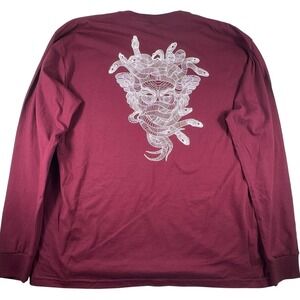 Crooks Castles Shirt Men's XXL 2XL Red Burgundy White Medusa Long Sleeve